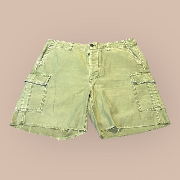 Madewell Pants - Madewell Cut Off Cargo Shorts Womens 29 Green Denim Raw Hem Regular Button Fly